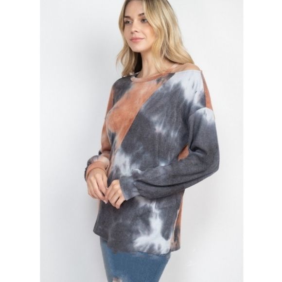 Soft Black And Peach Combo Tie Dye Cold Shoulder Top - Picture 4 of 7